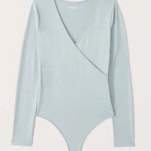 NWOT New Light Blue Abercrombie Seamless Fabric Wrap Bodysuit Small